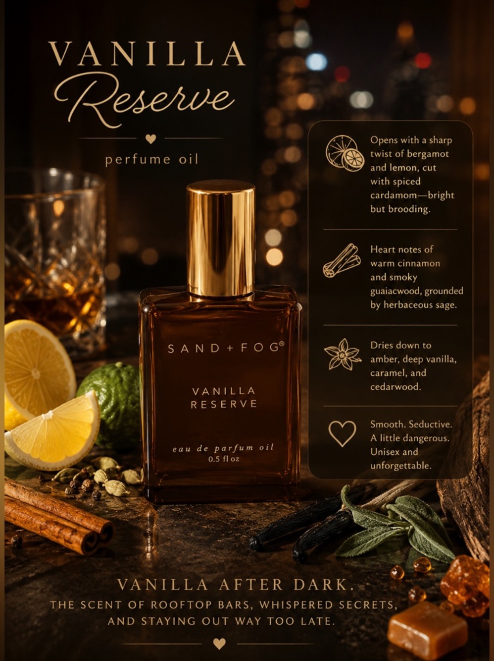 Sand + Fog Vanilla Reserve .5 fl oz Eau de Parfum Perfume Oil Rollerball unisex